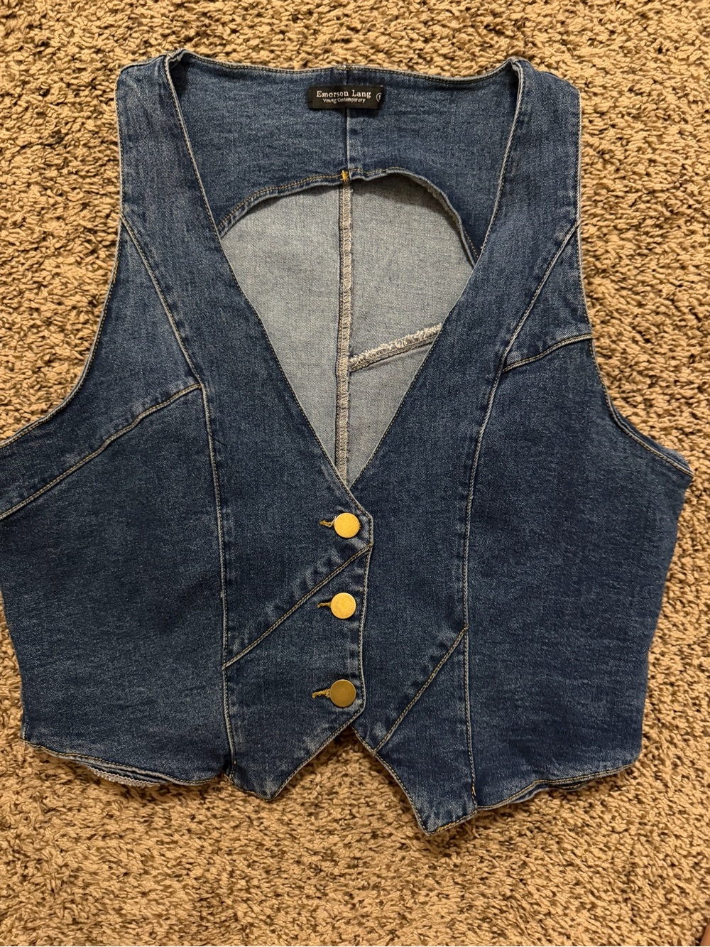 Emerson-Lautie Denim Vest in Dark Blue with Gold Buttons